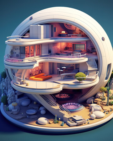 3D render of a fantasy house in the form of a planetの素材