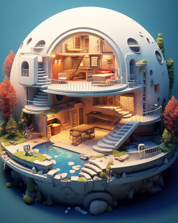 3D rendering of a fantasy house in the middle of the forestの素材