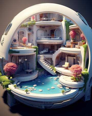 3d model of the house in the form of a planet.の素材