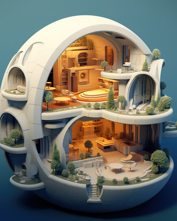 3d render of a fantasy house in the form of a planetの素材