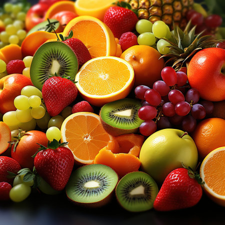 Assorted fresh fruits. Fruits background. Healthy food concept.の素材
