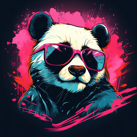 Panda bear in sunglasses. Hand drawnの素材