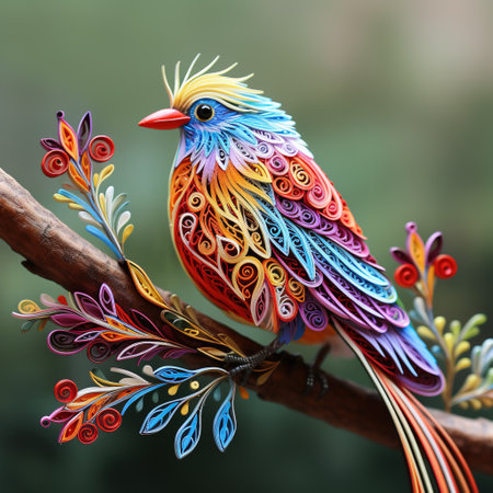 Colorful bird on the branch with colorful pattern,Thailand.の素材