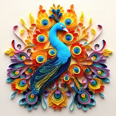 Colorful peacock on a white background. 3D illustration.の素材