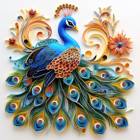 Colorful peacock on white background. 3D illustration. Close-up.の素材