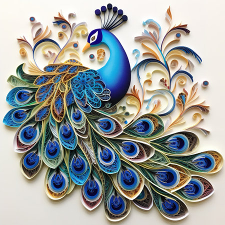 Colorful peacock pattern on white background. 3d illustration.の素材