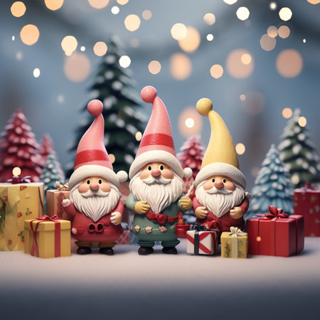 Santa Claus with gift boxes and Christmas tree. Christmas and New Year background.の素材