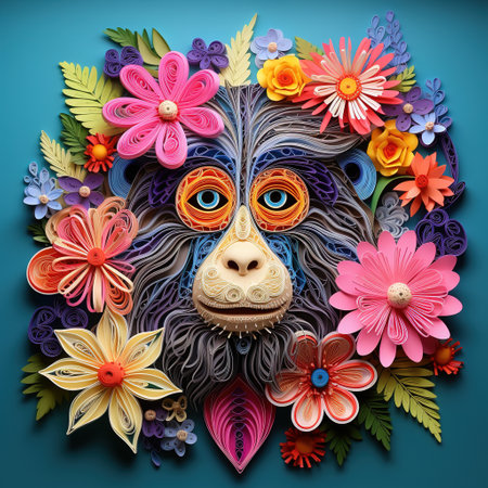 Zodiac sign monkey with flowers. Zodiac animal.の素材