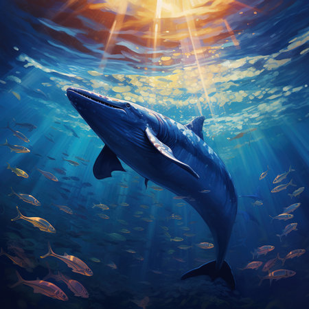 Whale shark in the deep blue ocean. 3D illustration.の素材