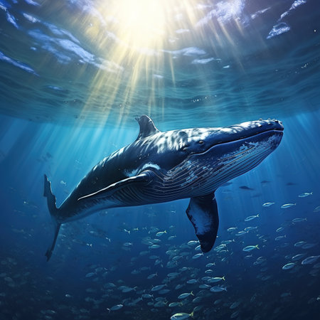 Whale in the blue ocean. Underwater world. 3d renderの素材