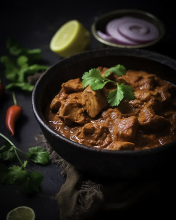 Chicken tikka masala in a bowl, selective focus.の素材