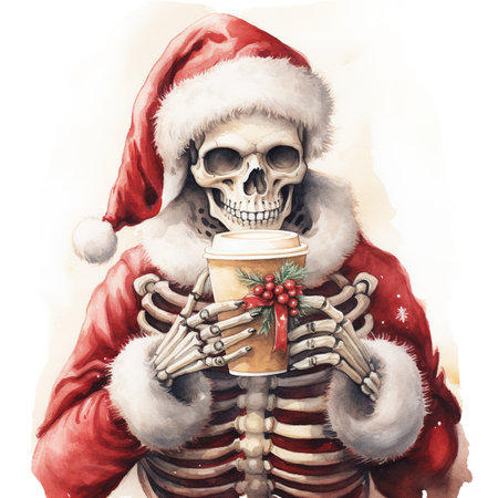 santa claus with coffee cup. Christmas and New Year.の素材