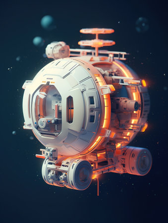 3D rendering of a space station in outer space. Futuristic spaceship.の素材