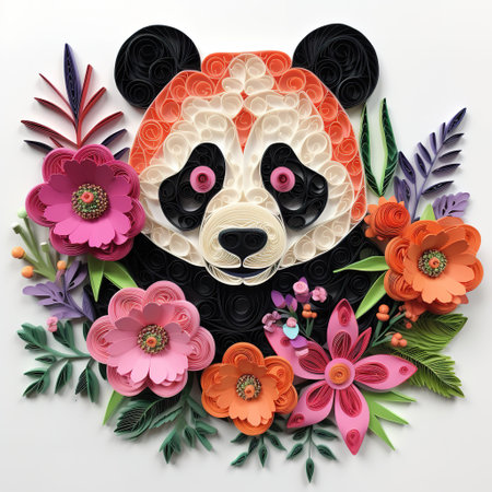 Panda head with flowers and leaves.  illustration for your designの素材