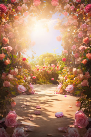 Beautiful roses in garden at sunset. Nature background. Vintage tone.の素材