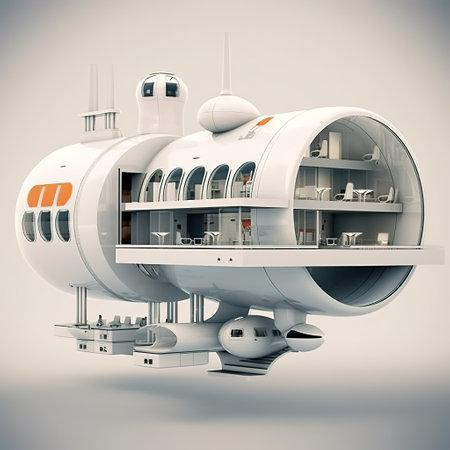 3d rendering of a submarine with a white interior on a gray backgroundの素材