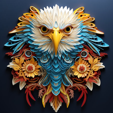 Eagle head with flowers on dark blue background.の素材