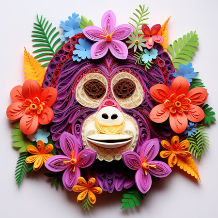 Funny monster with flowers on white background. 3d illustration.の素材