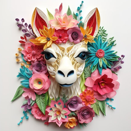 creative unicorn head made of flowers and leaves on a white backgroundの素材