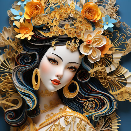Beautiful girl with flowers in her hair. 3d rendering.の素材