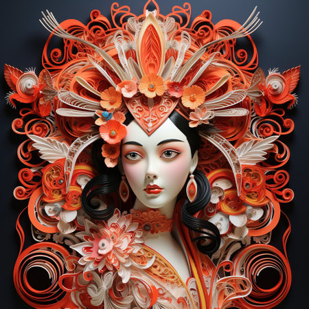3d illustration of a beautiful woman with floral make-up.の素材