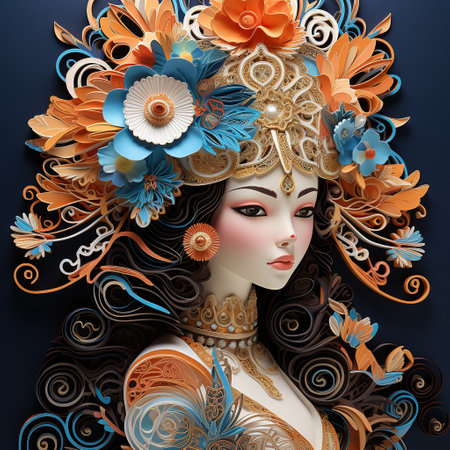 Beautiful girl with a wreath of flowers on her head. 3d renderingの素材