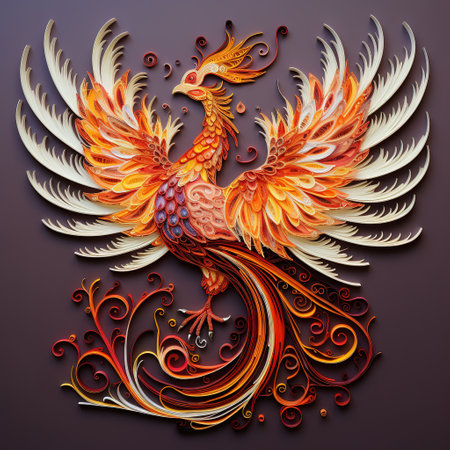 Illustration of a fantasy rooster on a dark background with ornamentの素材