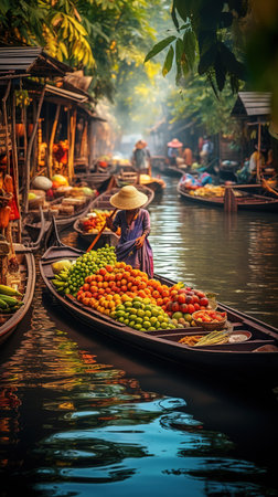 Damnoen Saduak floating market in Thailandの素材