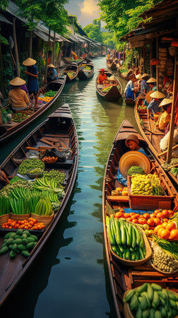 Damnoen Saduak floating market in Thailandの素材