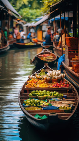 Ratchaburi Damnoen Saduak floating market in Thailandの素材