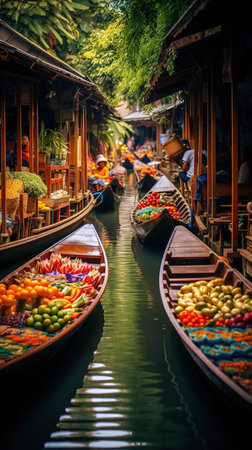 Damnoen Saduak floating market in Thailandの素材