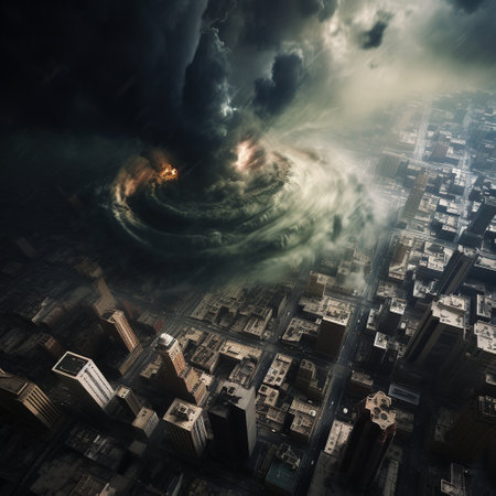 abstract image of the planet Earth in a dark stormy skyの素材
