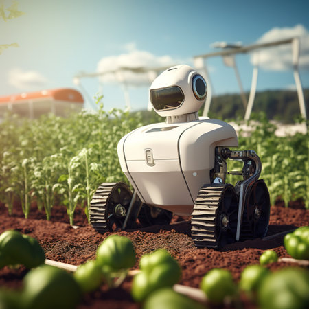 Robot in the field. 3d render. Technology concept.の素材