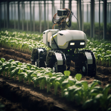 Agriculture robot working on the field. Agricultural technology concept.の素材