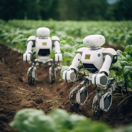 Robot in the field. Artificial intelligence. The concept of artificial intelligence.の素材