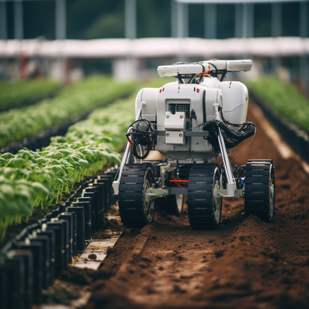 Agriculturist working in the field with a small tractorの素材