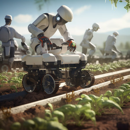 3d rendering robot working in the farm, artificial intelligence concept.の素材