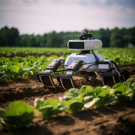 Agriculture robot working on the field. Technology concept. Selective focus.の素材