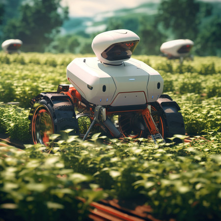 Rear view of a quad bike standing on a field of parsley.の素材
