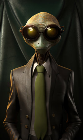 Businessman in a gas mask with a green tie and sunglasses.の素材