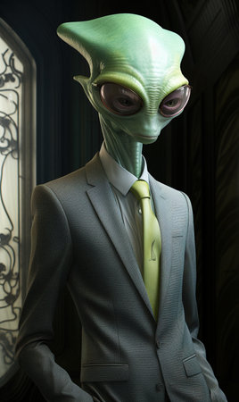 Man in a green suit and a green mask. 3d renderingの素材