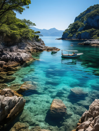 Boat on the seashore of the island of Corfu, Greeceの素材
