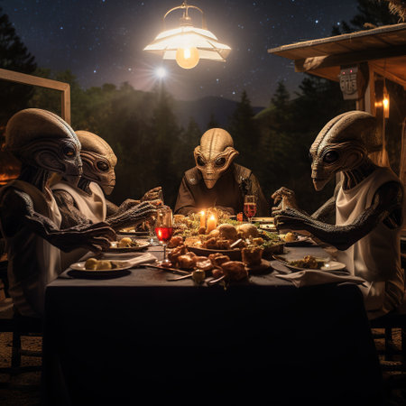 Group of zombies at the table in the night. Halloween concept.の素材