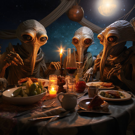 Spooky Halloween dinner table with ghosts, food and drinks. Halloween concept.の素材