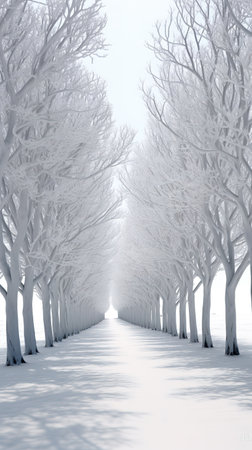 Beautiful winter landscape with frozen trees in the forest. 3d renderingの素材