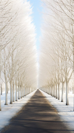 Trees in a row in a park in winter, South Koreaの素材