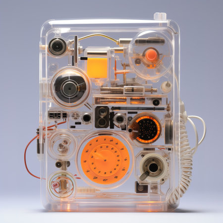 Closeup of a modern radio receiver isolated on a white background.の素材