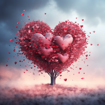 Valentines day background with heart tree. 3D illustration.の素材