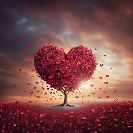 Valentine's day concept with heart shape tree on sky backgroundの素材