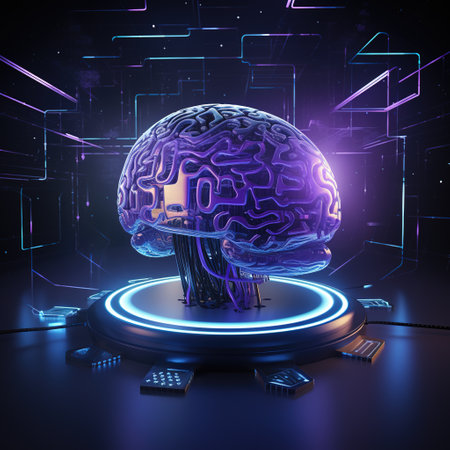 3d rendering of human brain in front of a futuristic technology backgroundの素材